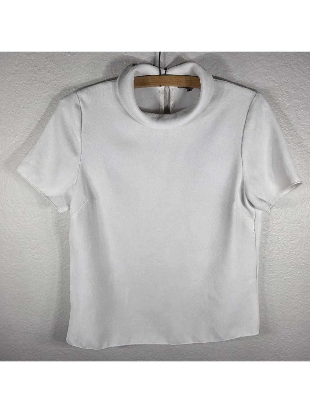 Jigsaw White T-Shirt Short Sleeves Size S Mock Neck Women's Cassual Stretch